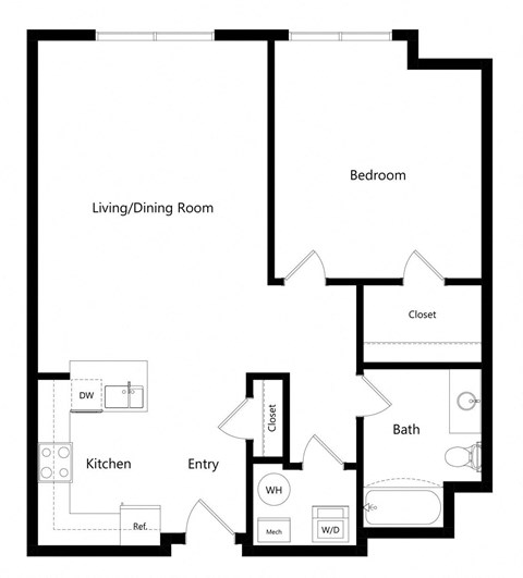 the one-bedroom Phoenix floor plan at Midtown Crossing Apartments in Omaha, NE